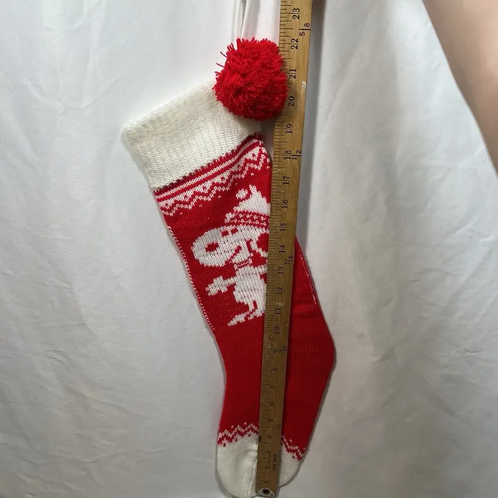 Vintage 1958 Hallmark Peanuts Snoopy Knit Christmas Stocking Red & White Pom Pom